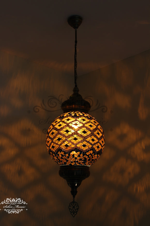 Mosaic Hanging Lamp with 30cm (12") Globe - TurkishLights.NET