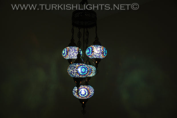 5-BALL SULTAN MOSAIC CHANDELIER (LARGE GLOBES) - TurkishLights.NET