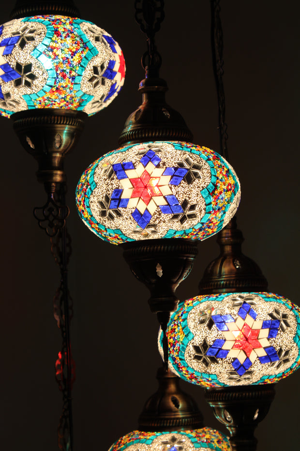 5 BALL TURKISH MOSAIC CHANDELIER, WITH LARGE GLOBES - TurkishLights.NET