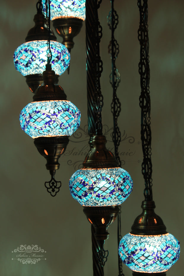 7 BALL TURKISH MOSAIC FLOOR LAMP, LAMBADER, MEDIUM GLOBES - TurkishLights.NET