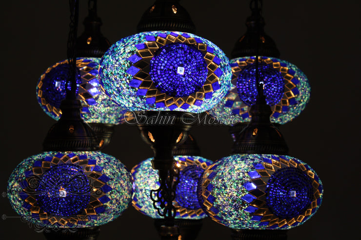 7 - BALL SULTAN TURKISH MOSAIC CHANDELIER (LARGE GLOBES) - TurkishLights.NET