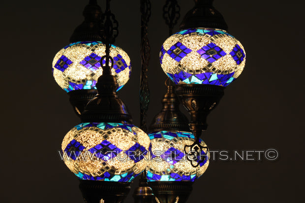 5-BALL SULTAN MOSAIC CHANDELIER (MEDIUM GLOBES) - TurkishLights.NET