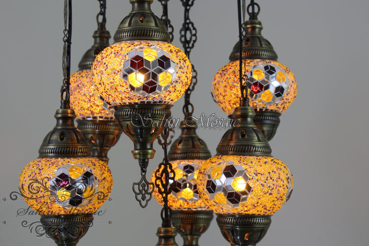 7 - BALL SULTAN TURKISH MOSAIC CHANDELIER (MEDIUM GLOBES) - TurkishLights.NET