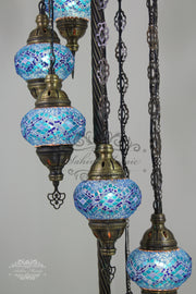 7 BALL TURKISH MOSAIC FLOOR LAMP, LAMBADER, MEDIUM GLOBES - TurkishLights.NET