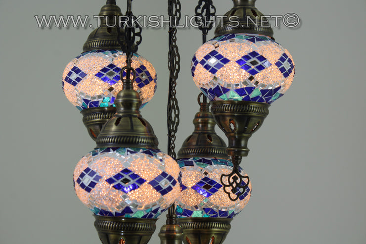 5-BALL SULTAN MOSAIC CHANDELIER (MEDIUM GLOBES) - TurkishLights.NET