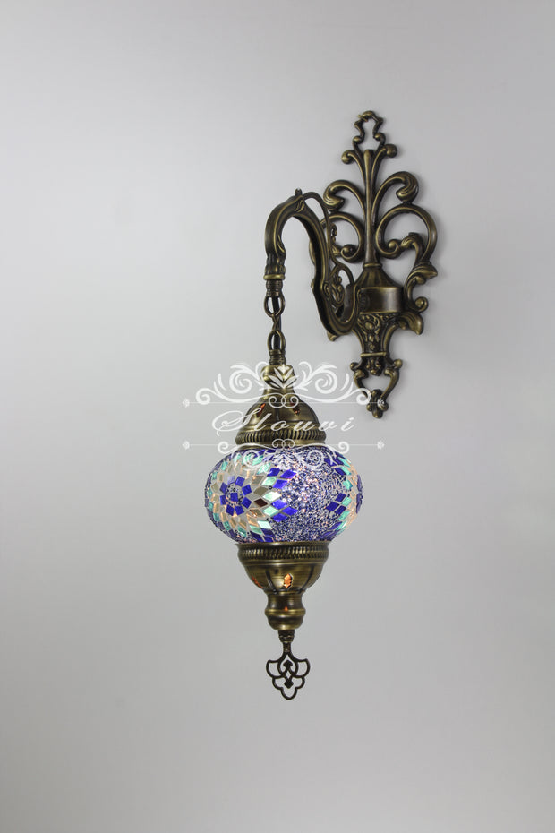 Turkish Mosaic  Wall Sconce, With Medium Globe - TurkishLights.NET