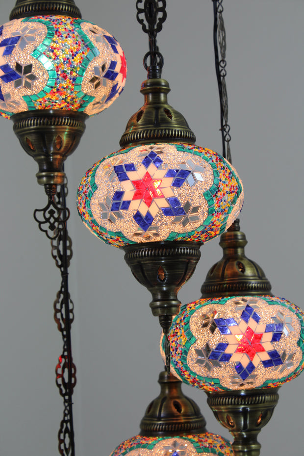 5 BALL TURKISH MOSAIC CHANDELIER, WITH LARGE GLOBES - TurkishLights.NET