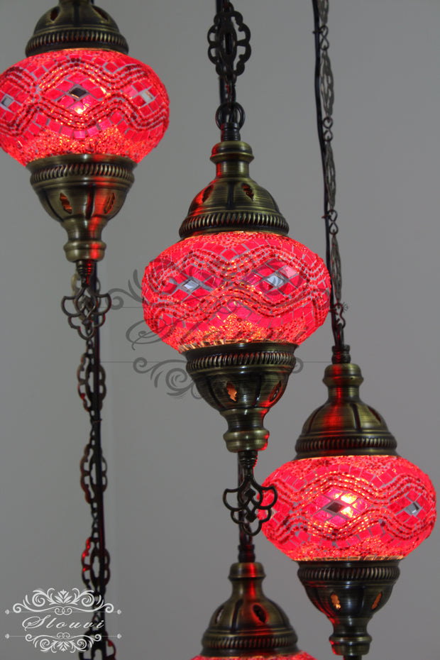 5 BALL TURKISH MOSAIC CHANDELIER, - TurkishLights.NET