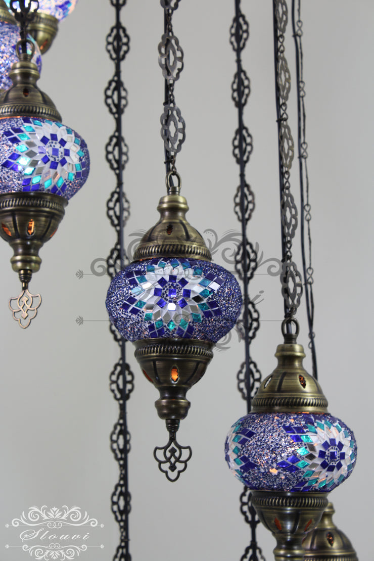 TURKISH MOSAIC LAMP, Water Drop Style CHANDELIER IN 8 GLOBES - TurkishLights.NET