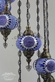 TURKISH MOSAIC LAMP, Water Drop Style CHANDELIER IN 8 LARGE GLOBES - TurkishLights.NET