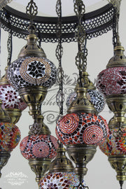 9-BALL TURKISH SULTAN MOSAIC CHANDELIER WITH NO2 (MEDIUM) GLOBES - TurkishLights.NET