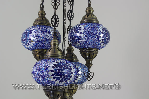 5-BALL SULTAN MOSAIC CHANDELIER (LARGE GLOBES) - TurkishLights.NET