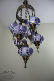 7 - BALL SULTAN TURKISH MOSAIC CHANDELIER (LARGE GLOBES) - TurkishLights.NET