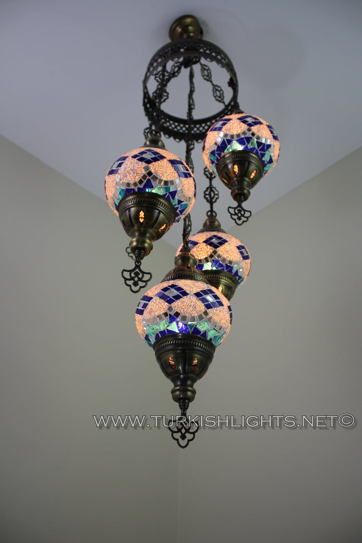 5-BALL SULTAN MOSAIC CHANDELIER (MEDIUM GLOBES) - TurkishLights.NET