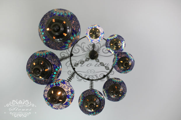 TURKISH MOSAIC LAMP, Water Drop Style CHANDELIER IN 8 GLOBES - TurkishLights.NET