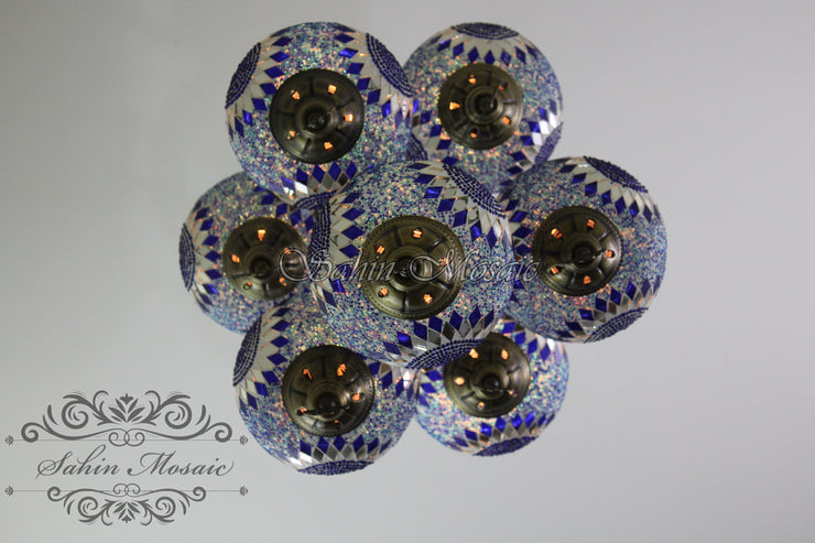 7 - BALL SULTAN TURKISH MOSAIC CHANDELIER (LARGE GLOBES) - TurkishLights.NET