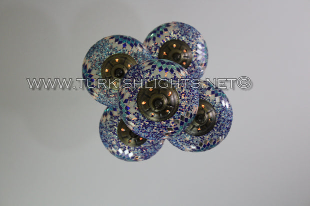 5-BALL SULTAN MOSAIC CHANDELIER (LARGE GLOBES) - TurkishLights.NET