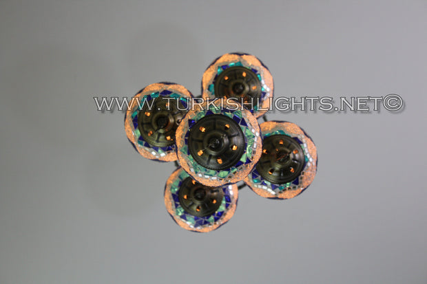 5-BALL SULTAN MOSAIC CHANDELIER (MEDIUM GLOBES) - TurkishLights.NET