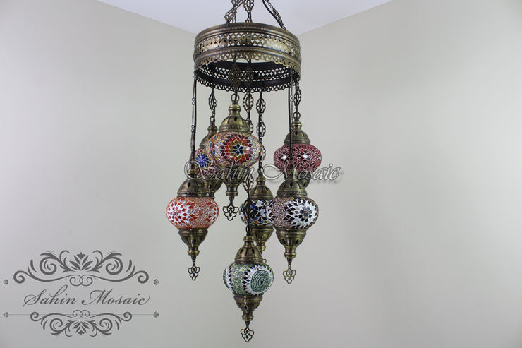 7 - BALL SULTAN TURKISH MOSAIC CHANDELIER (MEDIUM GLOBES) - TurkishLights.NET