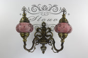 Turkish Mosaic Double Wall Sconce, With Medium Globes, Upward - TurkishLights.NET