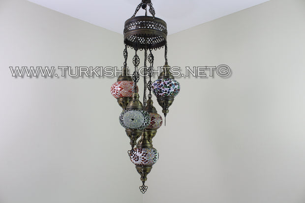 5-BALL SULTAN MOSAIC CHANDELIER (MEDIUM GLOBES) - TurkishLights.NET