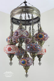 9-BALL TURKISH SULTAN MOSAIC CHANDELIER WITH NO3 (LARGE) GLOBES - TurkishLights.NET