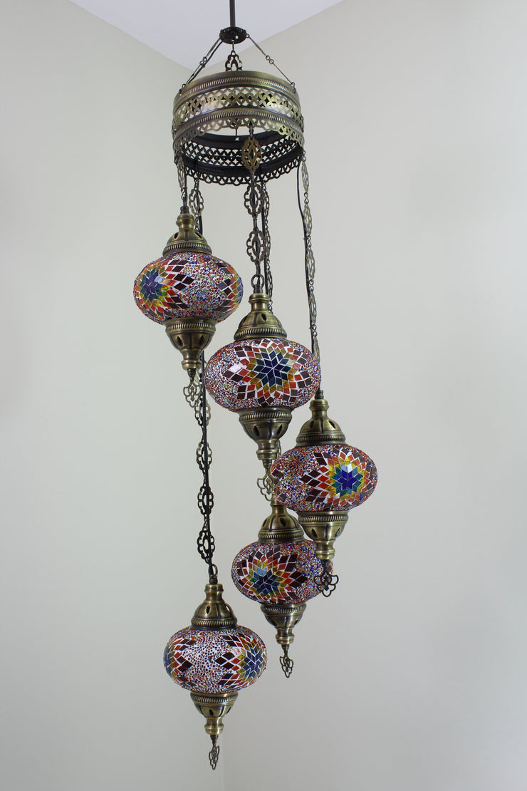 5 BALL TURKISH MOSAIC CHANDELIER, WITH LARGE GLOBES - TurkishLights.NET