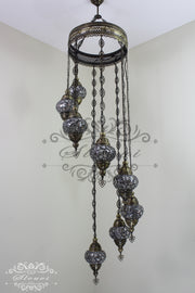 TURKISH MOSAIC LAMP, Water Drop Style CHANDELIER IN 8 GLOBES - TurkishLights.NET