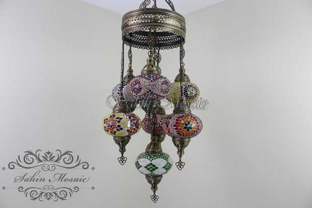 7 - BALL SULTAN TURKISH MOSAIC CHANDELIER (LARGE GLOBES) - TurkishLights.NET