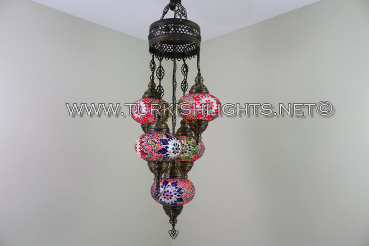 5-BALL SULTAN MOSAIC CHANDELIER (LARGE GLOBES) - TurkishLights.NET