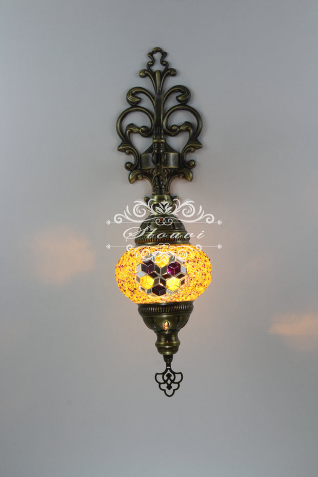 Turkish Mosaic  Wall Sconce, With Medium Globe - TurkishLights.NET