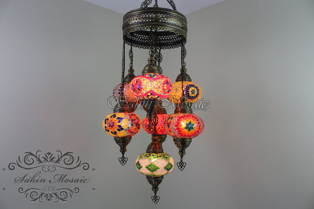 7 - BALL SULTAN TURKISH MOSAIC CHANDELIER (LARGE GLOBES) - TurkishLights.NET