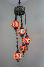 5 BALL TURKISH MOSAIC CHANDELIER, WITH LARGE GLOBES - TurkishLights.NET