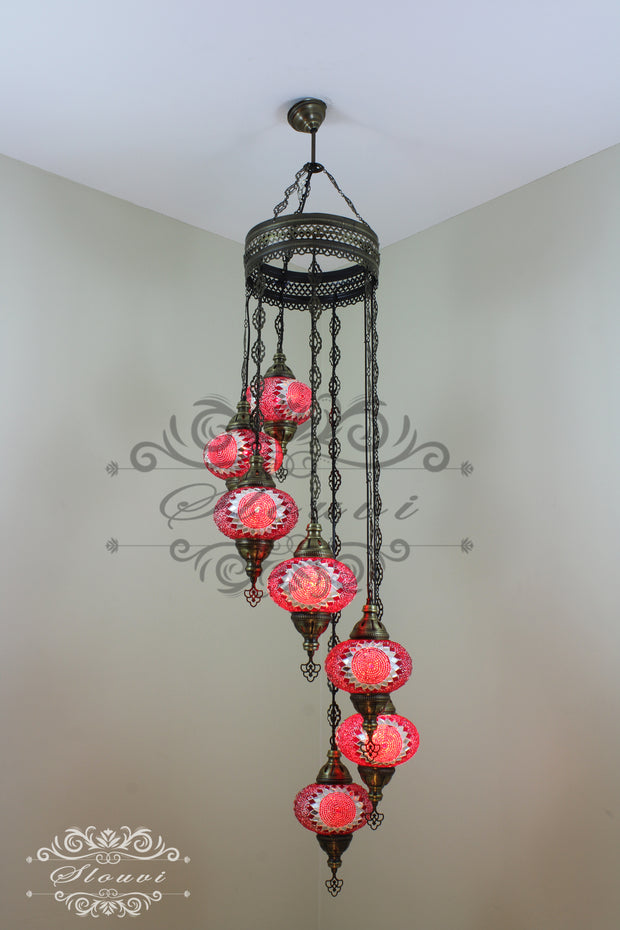 7 - BALL TURKISH MOSAIC CHANDELIER, LARGE GLOBES - TurkishLights.NET