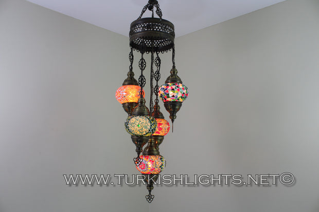 5-BALL SULTAN MOSAIC CHANDELIER (MEDIUM GLOBES) - TurkishLights.NET