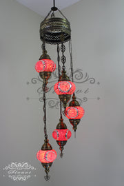 5 BALL TURKISH MOSAIC CHANDELIER WITH MEDIUM GLOBES - TurkishLights.NET