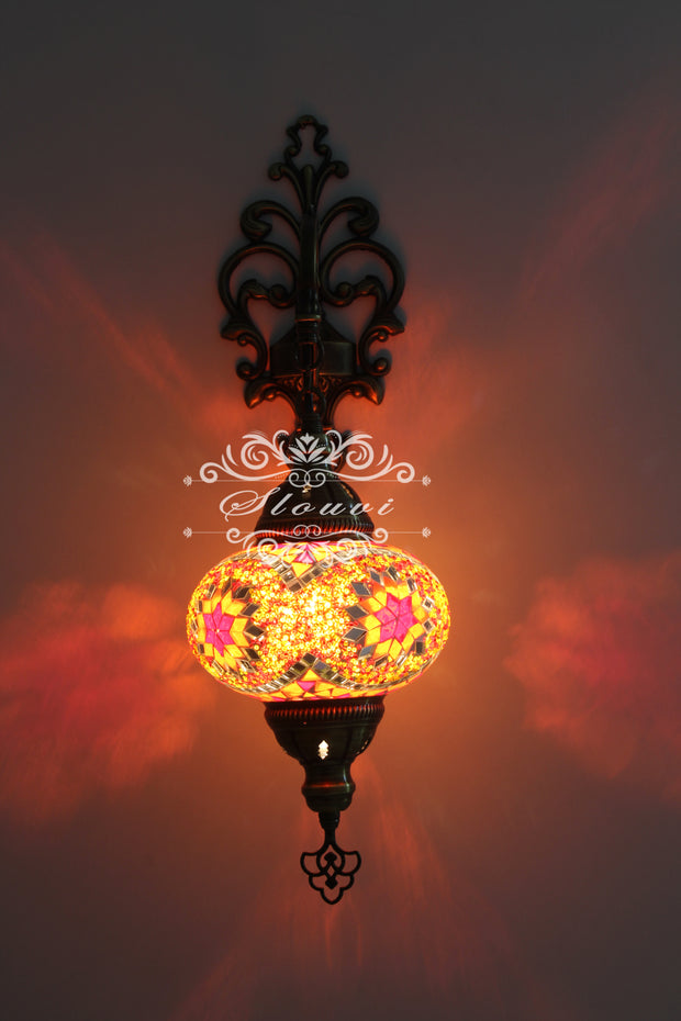 Turkish Mosaic  Wall Sconce, With Large Globe - TurkishLights.NET