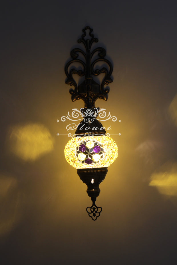 Turkish Mosaic  Wall Sconce, With Medium Globe - TurkishLights.NET