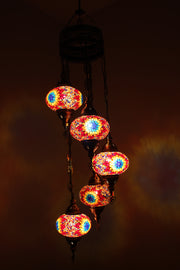 5 BALL TURKISH MOSAIC CHANDELIER, WITH LARGE GLOBES - TurkishLights.NET