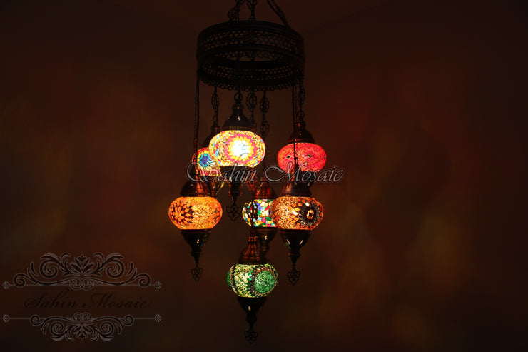 7 - BALL SULTAN TURKISH MOSAIC CHANDELIER (MEDIUM GLOBES) - TurkishLights.NET