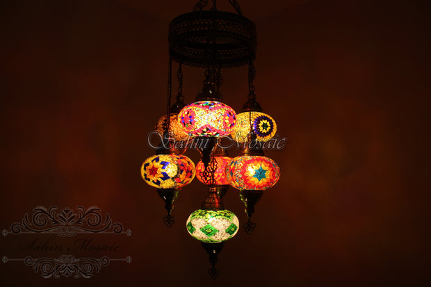 7 - BALL SULTAN TURKISH MOSAIC CHANDELIER (LARGE GLOBES) - TurkishLights.NET