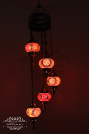 5 BALL TURKISH MOSAIC CHANDELIER WITH MEDIUM GLOBES - TurkishLights.NET