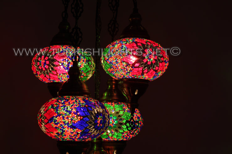 5-BALL SULTAN MOSAIC CHANDELIER (LARGE GLOBES) - TurkishLights.NET