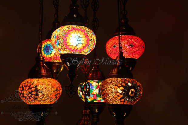 7 - BALL SULTAN TURKISH MOSAIC CHANDELIER (MEDIUM GLOBES) - TurkishLights.NET