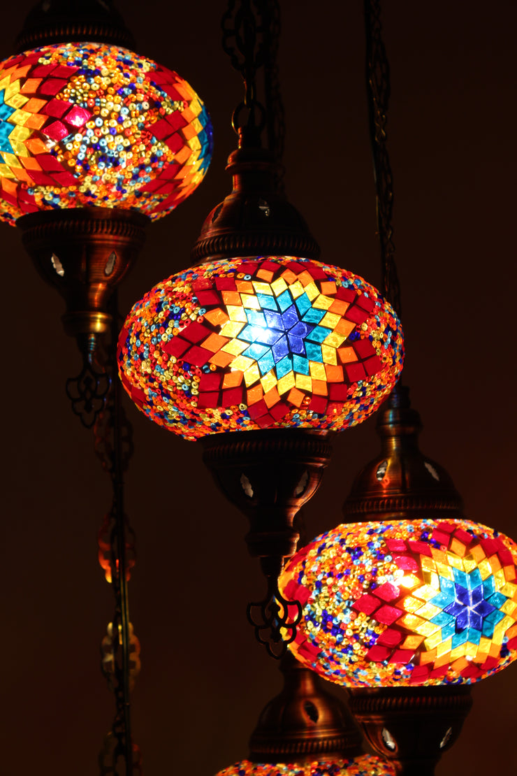 5 BALL TURKISH MOSAIC CHANDELIER, WITH LARGE GLOBES - TurkishLights.NET