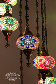 TURKISH MOSAIC LAMP, Water Drop Style CHANDELIER IN 8 LARGE GLOBES - TurkishLights.NET