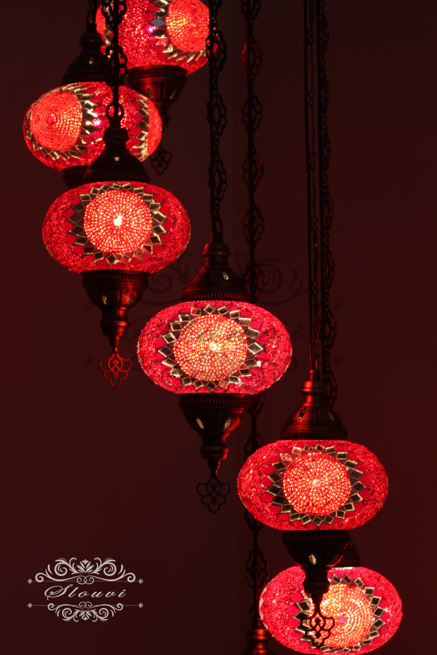 7 - BALL TURKISH MOSAIC CHANDELIER, LARGE GLOBES - TurkishLights.NET