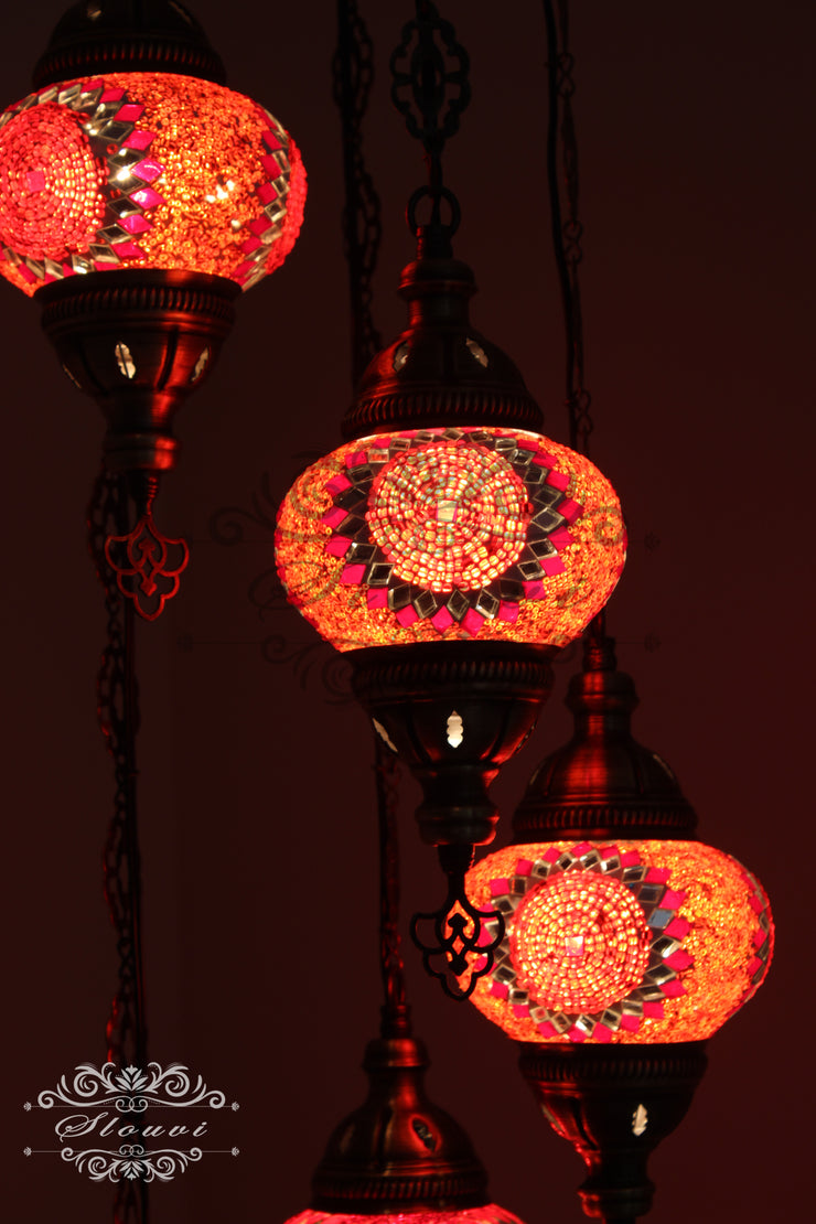 5 BALL TURKISH MOSAIC CHANDELIER WITH MEDIUM GLOBES - TurkishLights.NET