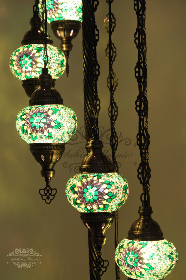 7 BALL TURKISH MOSAIC FLOOR LAMP, LAMBADER, MEDIUM GLOBES - TurkishLights.NET