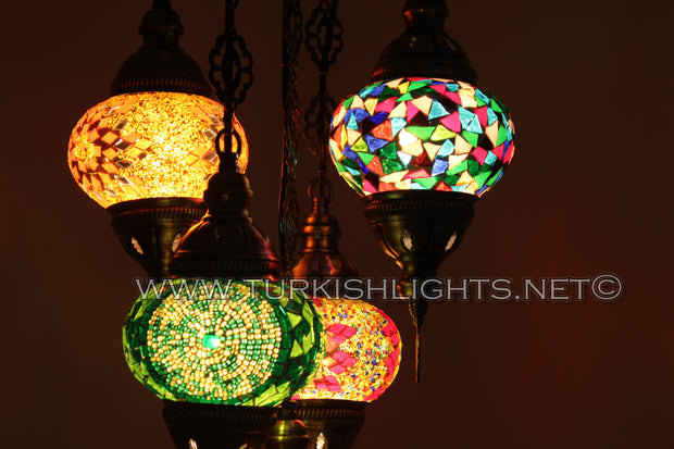 5-BALL SULTAN MOSAIC CHANDELIER (MEDIUM GLOBES) - TurkishLights.NET